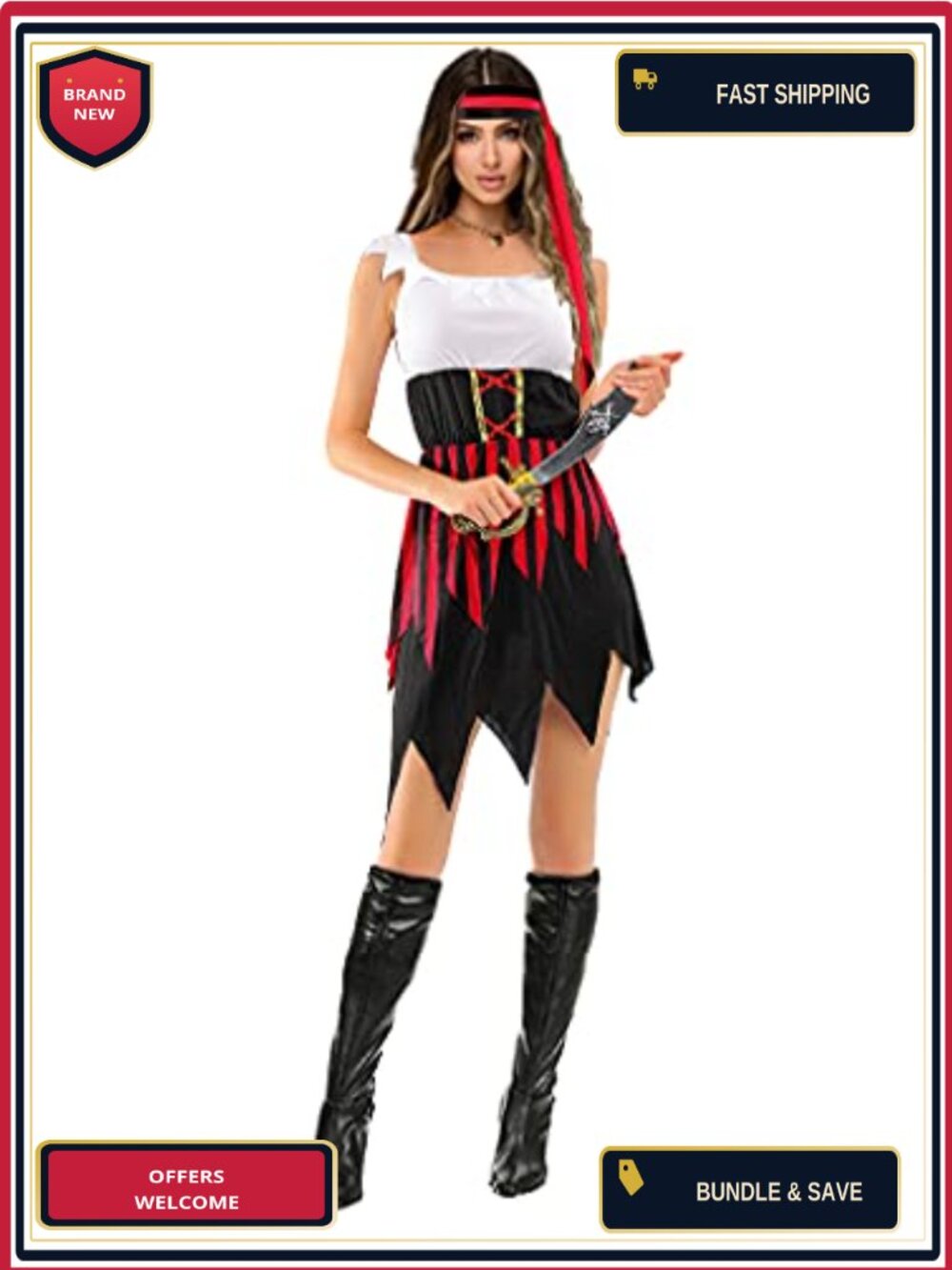 Womens Pirate Costume Dress Sexy Buccaneer Halloween Exotic Outfit